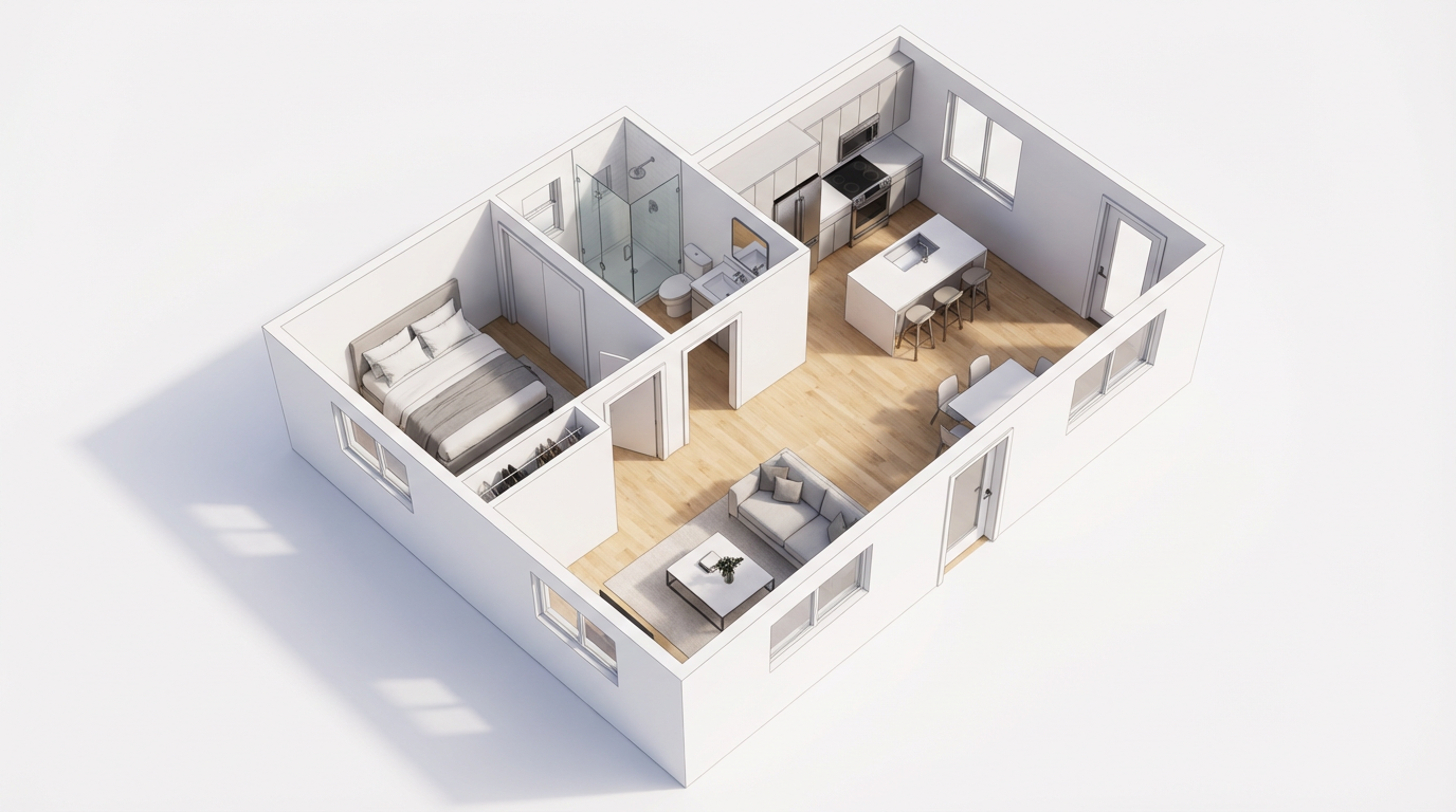 1 Bedroom 1 Bath ADU Floor Plan