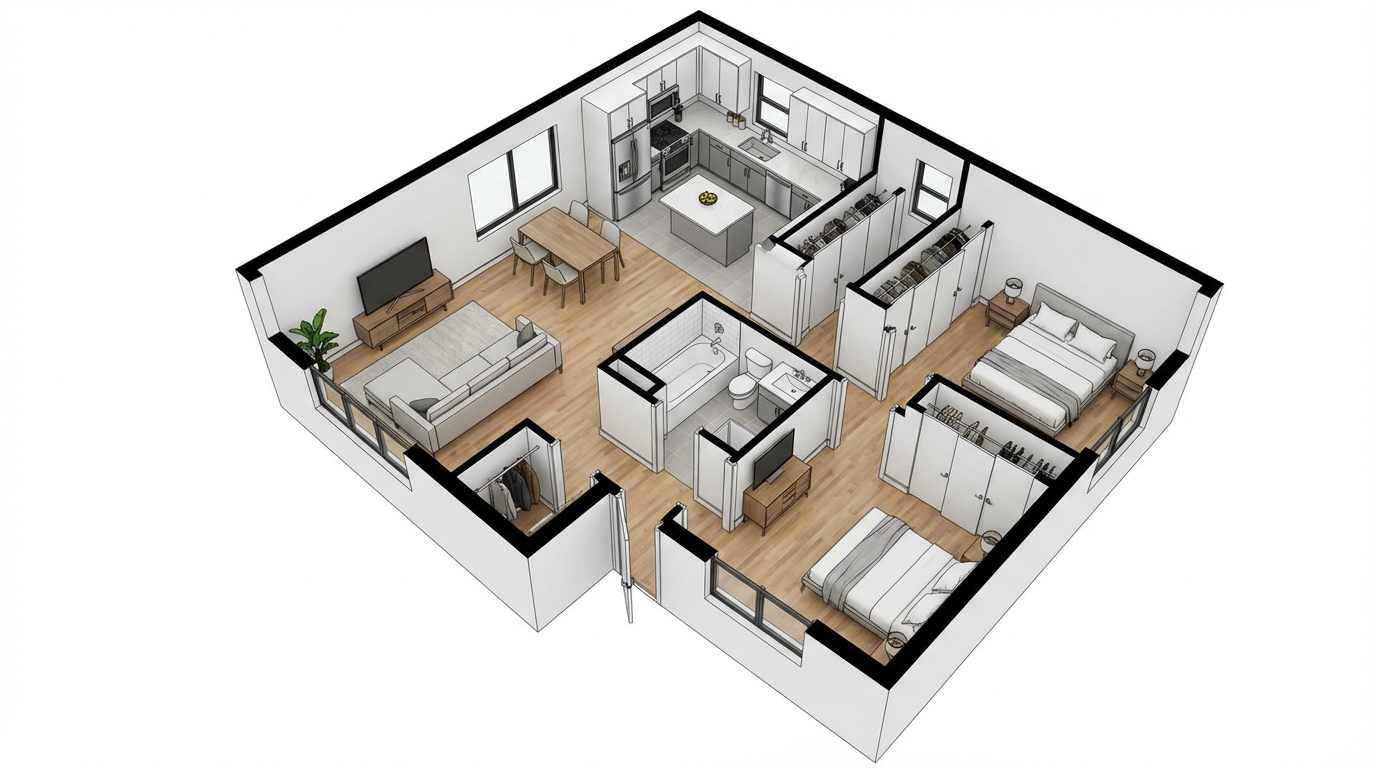 2 Bedroom 1 Bath ADU Floor Plan