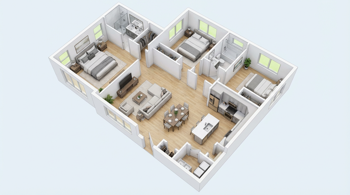 3 Bedroom 2 Bath ADU Floor Plan